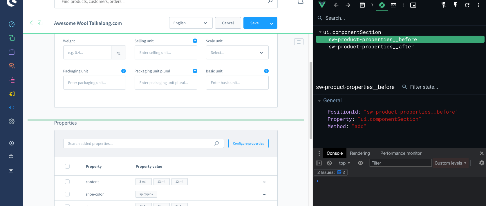 Vue Devtools plugin extension point selection